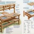 Houten werktafel voor in de tuin.